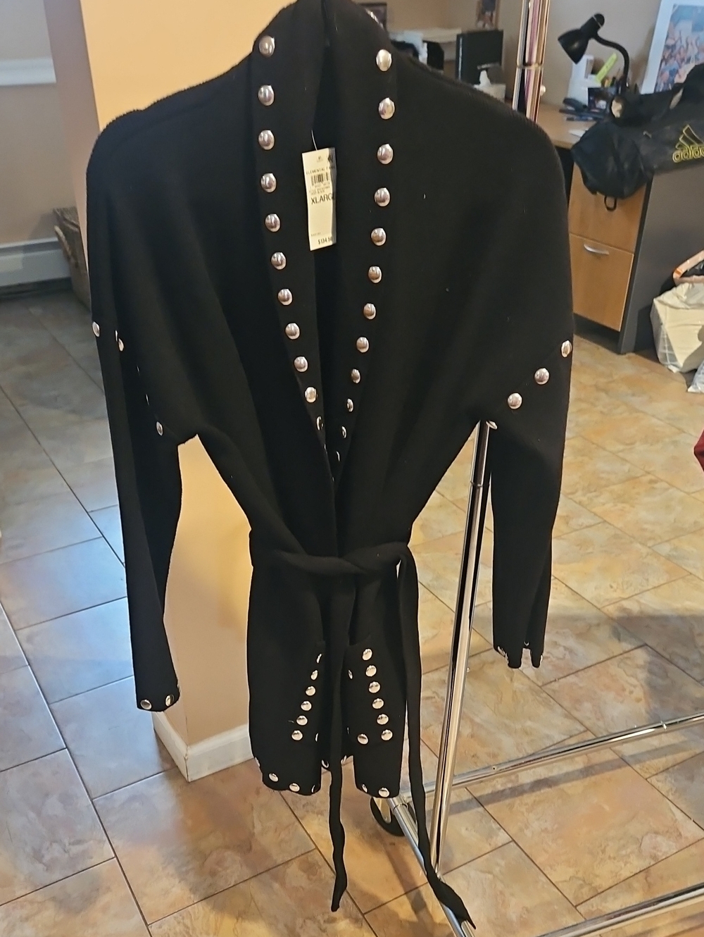 INC International Concepts Black Studded Wrap Cardigan